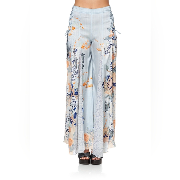 Camilla Pants - B3. NWOT CAMILLA FRASER FANTASIA SILK FLARE PANTS WITH LACE UP SIDE
